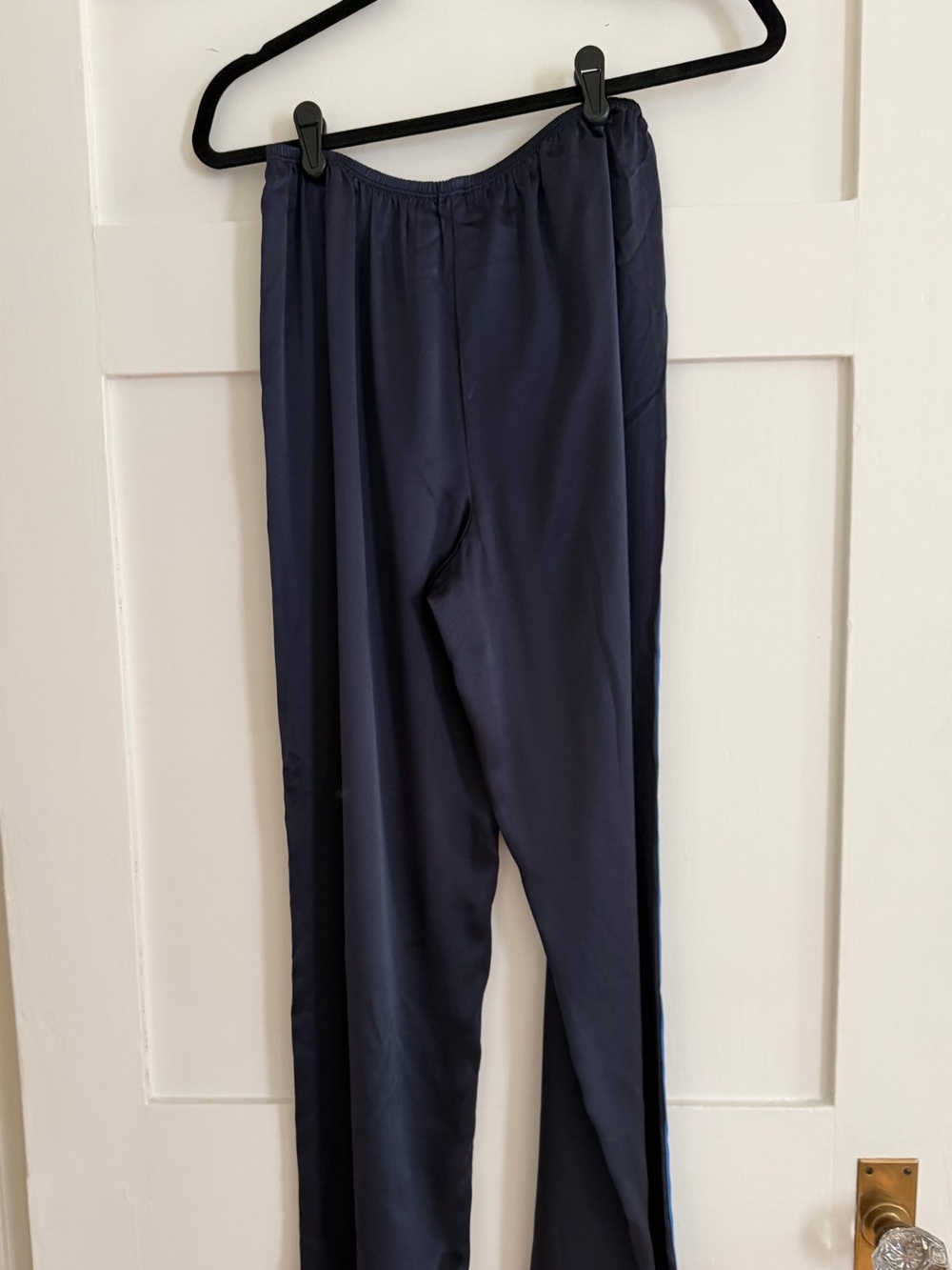DONNI. Navy Wide-Leg Track Pants with Blue Side Stripes - Picture 4 of 5